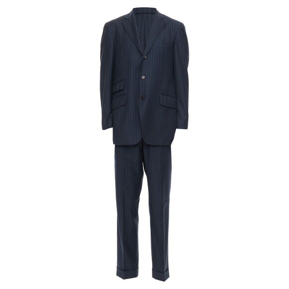 Etro navy pinstripe 100% wool single breasted cropped blazer jacket